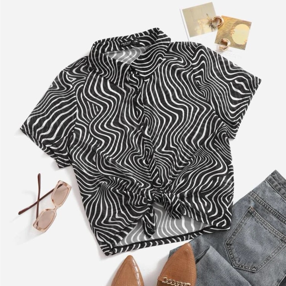 Shein - Allover Print Mesh Shirt